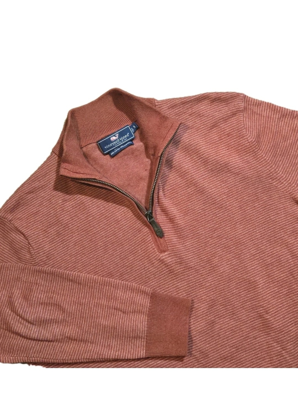 Vineyard Vines Sweater Men's Small Pullover Thaxter Stripe 1/4 Zip Cashmere Red